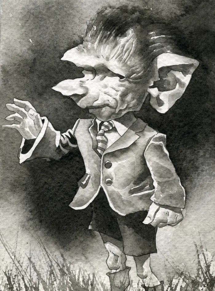 Ilustración del taller anual de David Pugliese de un niño mono con traje.